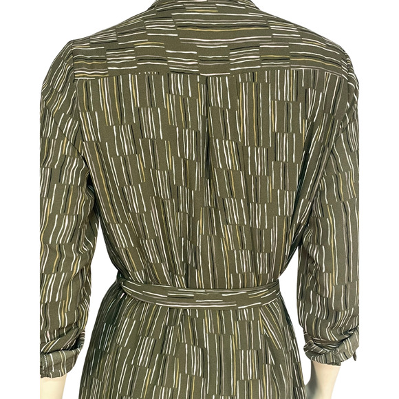 Apt. 9 Sz M Shirt Dress with Belt Roll Tab Sleeves Above-Knee Mod Olive Stripes - Picture 10 of 12